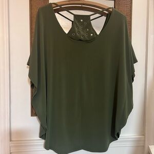 Olive Green Women's Top with Eyelet Detail